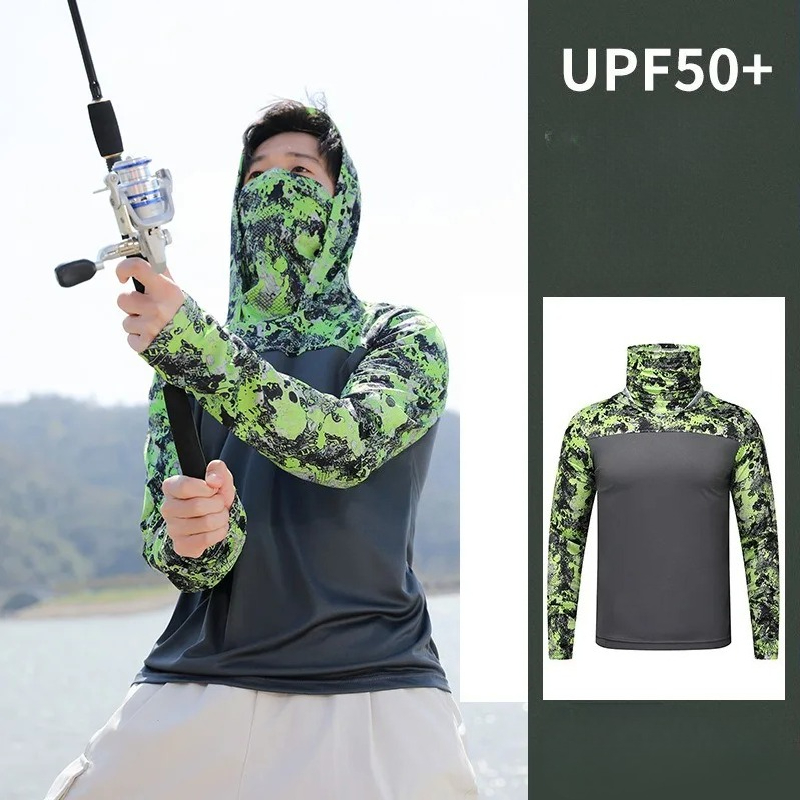 Fishing Shirt Hooded Men Sunsc - Fishing Shirt Uv Protection ulasan dan harga