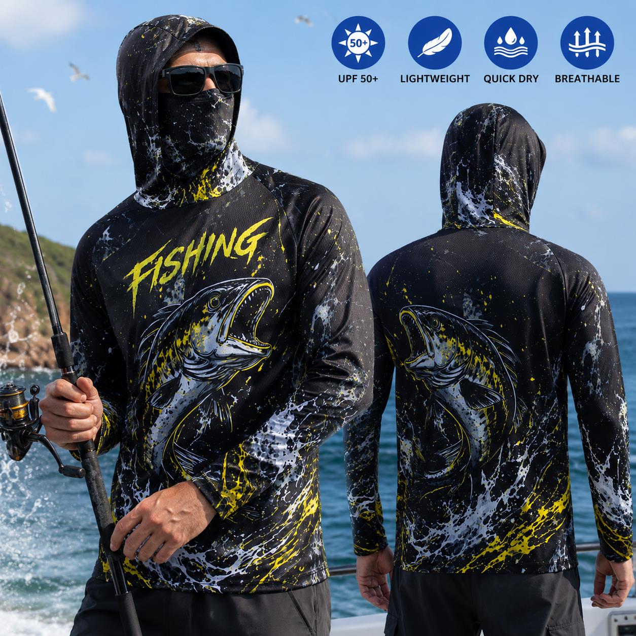 Men's Hooded Fishing Shirt UPF - Fishing Hoodie ulasan dan harga