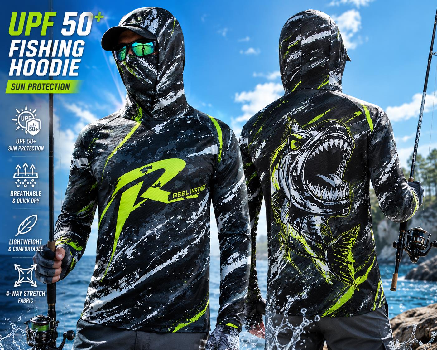 Men's Hooded Fishing Shirt UPF - Fishing Hoodie ulasan dan harga