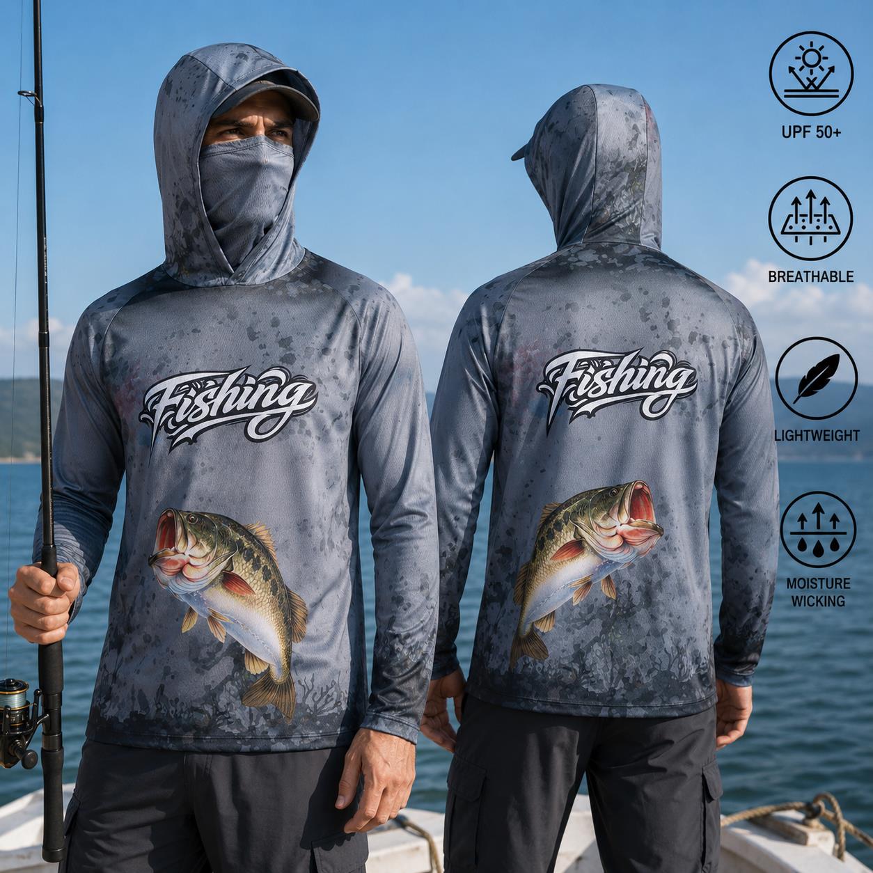 Fishing Shirt Hooded Men Fishi - Fishing Hoodie ulasan dan harga