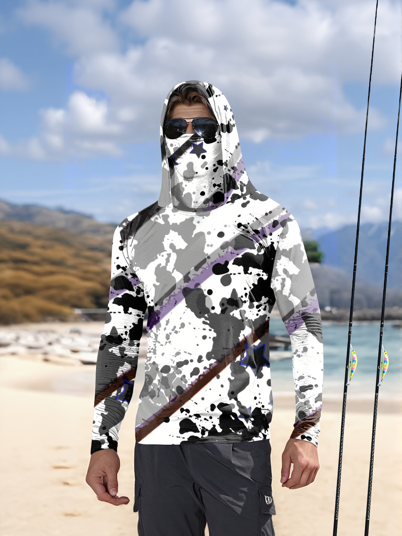 Men Hood Fishing Shirt long sl - Fishing Shirt Uv Protection ulasan dan harga
