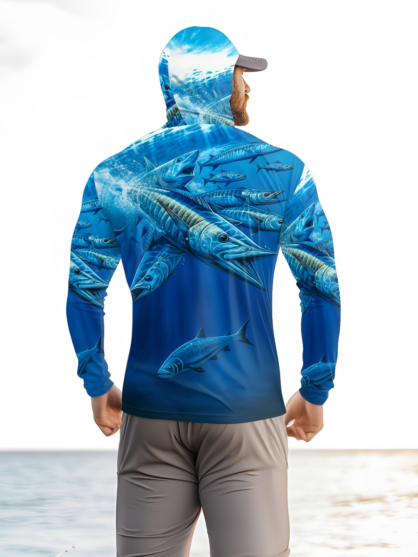 Men Hood Fishing Shirt long sl - Fishing Shirt Uv Protection ulasan dan harga